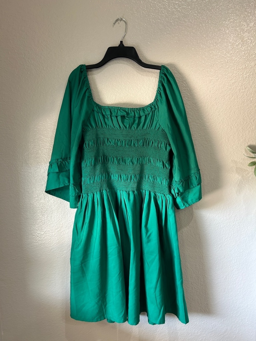 Girl Soul Green Smocked Waist Mini Dress Bell Sleeve Ruffle Sz 1X Boho TC0124